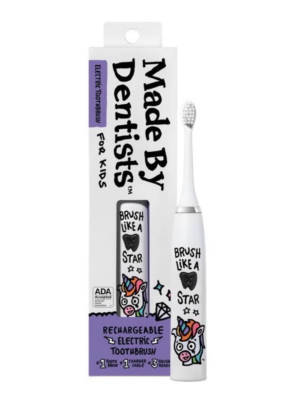 Made By Dentists Kids Rechargeable Electric Toothbrush - White (Unicorn Accents)